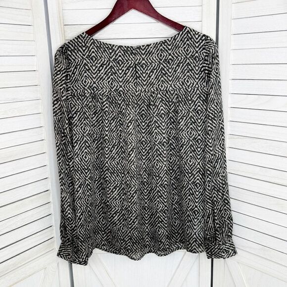 Ann Taylor Loft Printed Pullover Blouse Cream Black Medium Long Sleeve - Picture 8 of 12